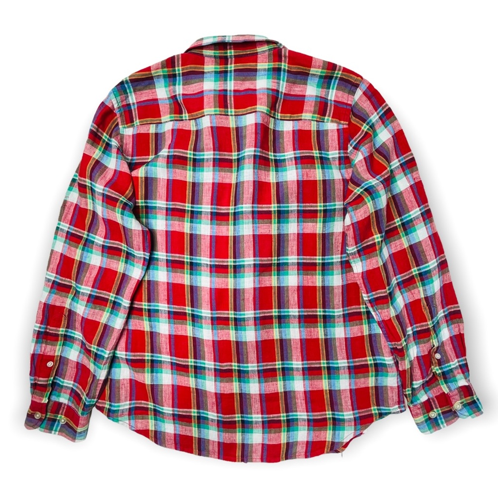 Lauren Ralph Lauren Red Plaid Linen Button Down Top Size Medium - Picture 2 of 11
